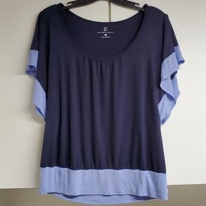 New York & Co Soft Flutter Sleeve Navy Top